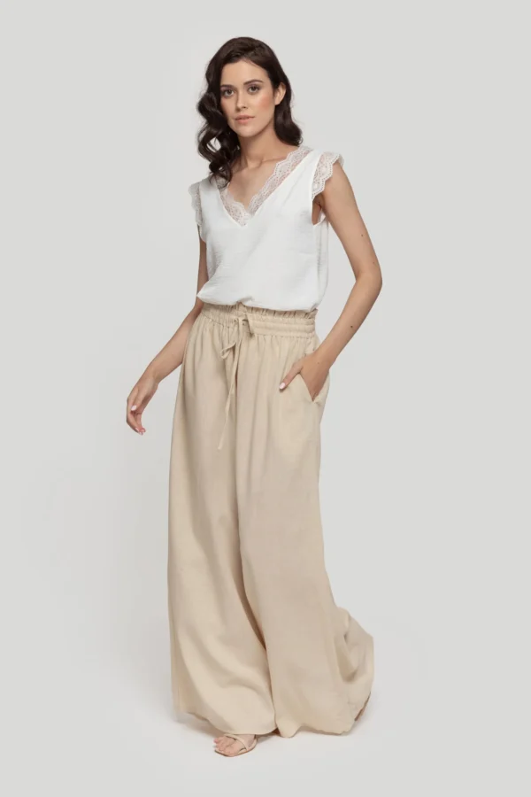 84267 Pantalon en Lin Beige