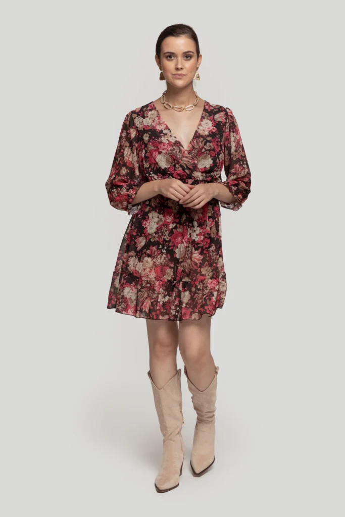 Robe courte en mousseline imprimée