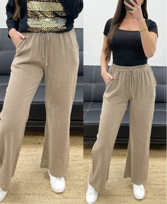 pantalon-2-poches-pe0432-taupe Pantalon en coton taupe